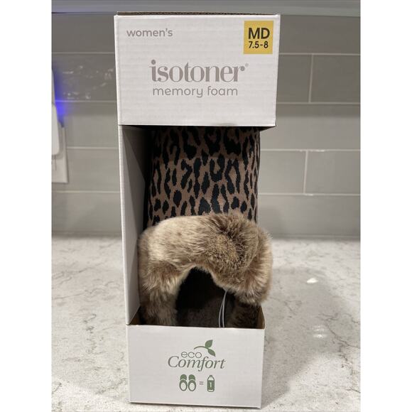 CHEETAH Ladies Med 7.5-8 Isotoner Memory Foam Hoodback ECO Comfort Slippers NIB - Picture 6 of 7